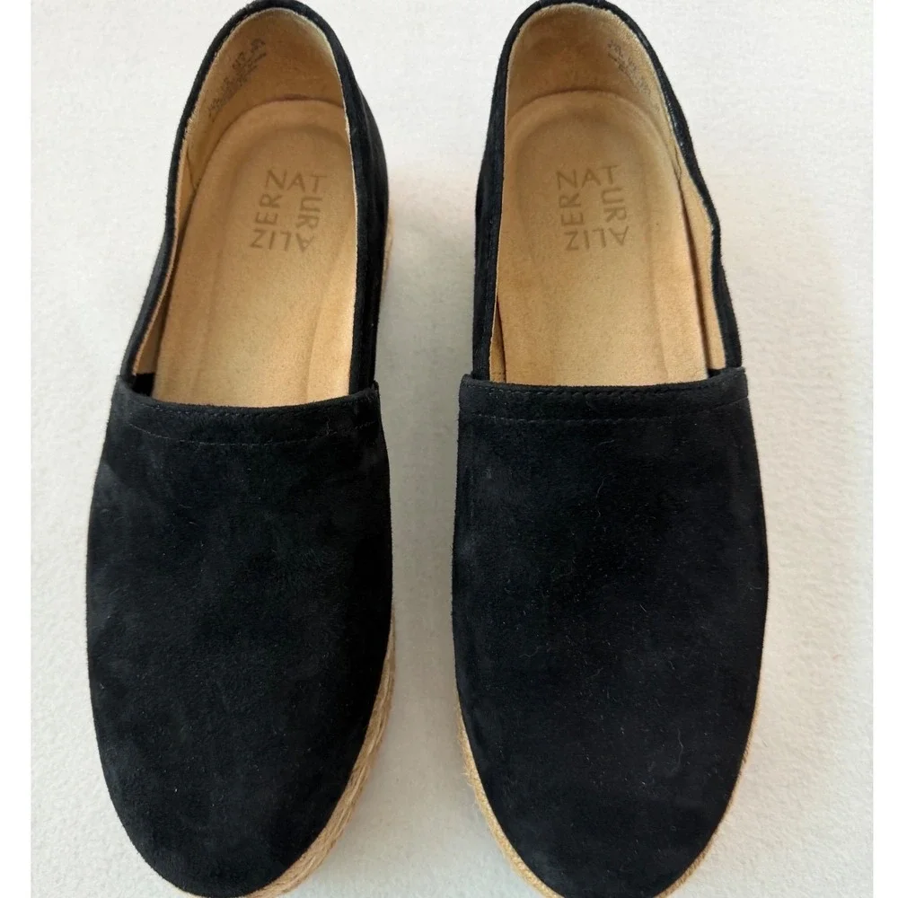 Naturalizer Black Suede Espadrille Platform Loafers‎ Boho Minimalist Shoes 9.5M